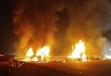 दिल दहला देने वाला हादसा: बस और लॉरी की भिड़ंत के बाद लगी भीषण आग, 12 की मौत, 20 झुलसे