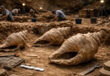 खुदाई में मिले 6000 साल पुराने विशाल समुद्री शंख