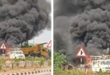 रोड मार्किंग मशीन में जोरदार ब्लास्ट, इलाके में मचा हड़कंप