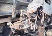 सड़क हादसे के बाद लगी आग, चालक वाहन में फंसकर जिंदा जला