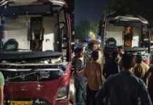 नीमच से दिल्ली जा रही बस में बड़ी खामी, बिना फ्रंट ग्लास सफर पर भड़के यात्री